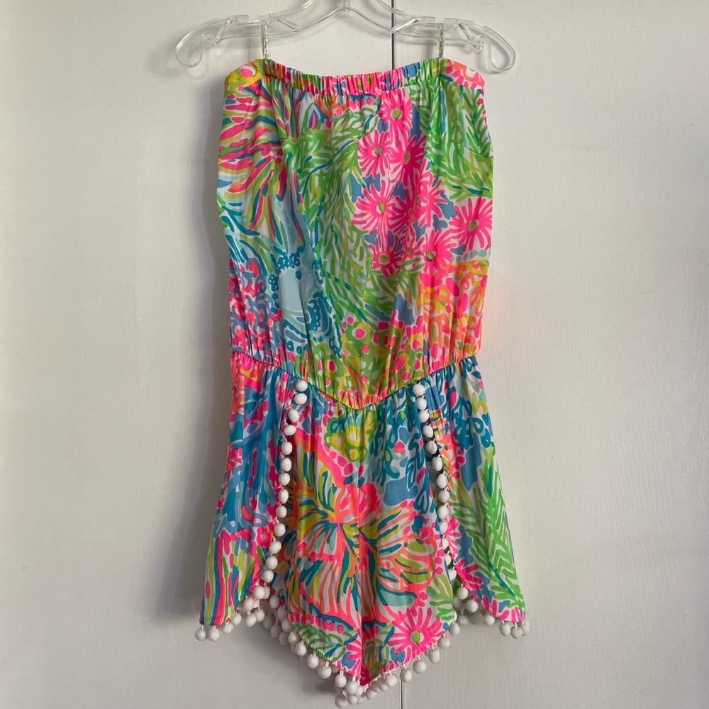 Lily Pulitzer Strapless Romper w/ Pom Poms
